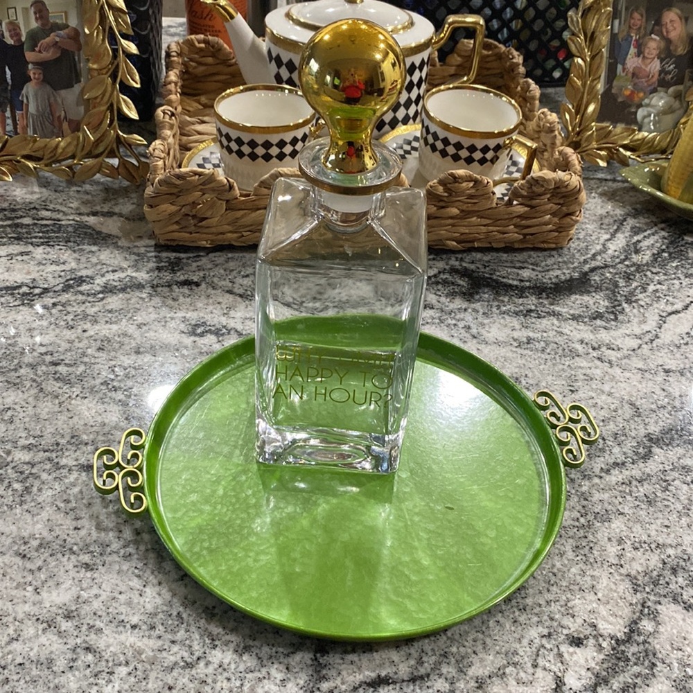 Vintage MCM Kyes Of California Round Green & Gold Tone Serving Tray!
